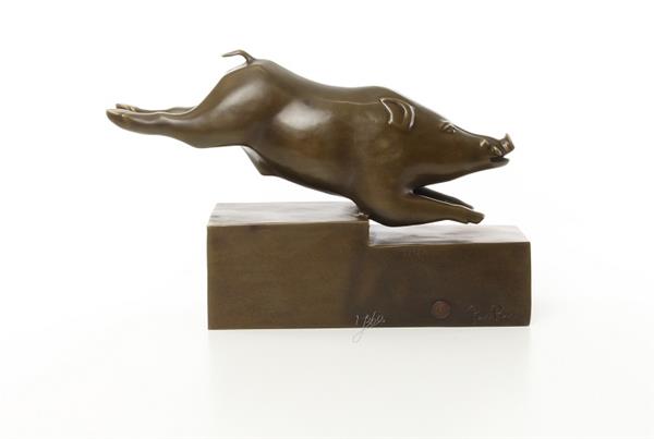Grote foto een bronzen beeld sculptuur van een zwijn art deco stijl tuin en terras tuindecoratie