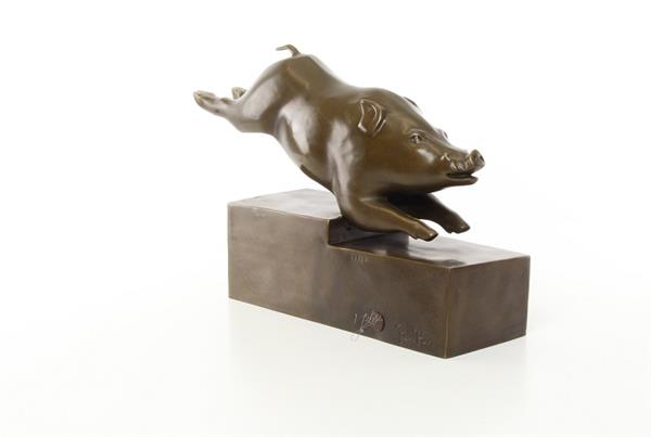 Grote foto een bronzen beeld sculptuur van een zwijn art deco stijl tuin en terras tuindecoratie