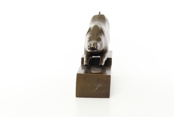 Grote foto een bronzen beeld sculptuur van een zwijn art deco stijl tuin en terras tuindecoratie
