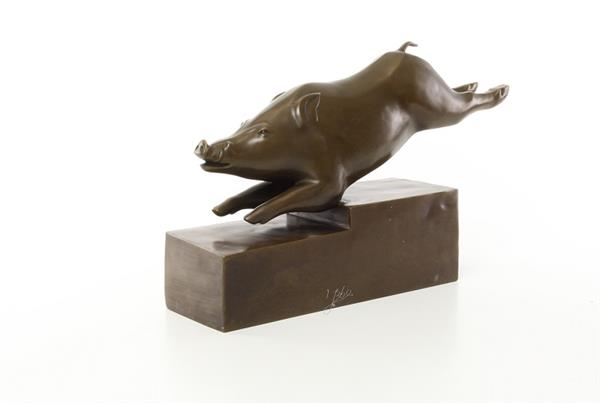 Grote foto een bronzen beeld sculptuur van een zwijn art deco stijl tuin en terras tuindecoratie