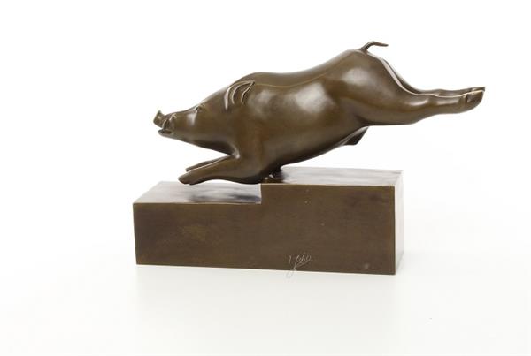 Grote foto een bronzen beeld sculptuur van een zwijn art deco stijl tuin en terras tuindecoratie