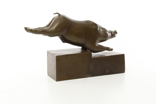 Grote foto een bronzen beeld sculptuur van een zwijn art deco stijl tuin en terras tuindecoratie