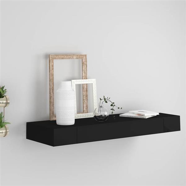 Grote foto vidaxl wandschap met lade zwevend 80x25x8 cm zwart huis en inrichting woningdecoratie