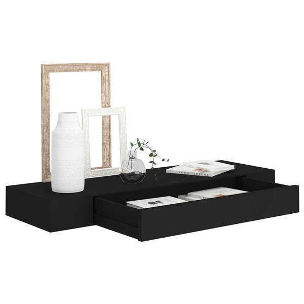 Grote foto vidaxl wandschap met lade zwevend 80x25x8 cm zwart huis en inrichting woningdecoratie