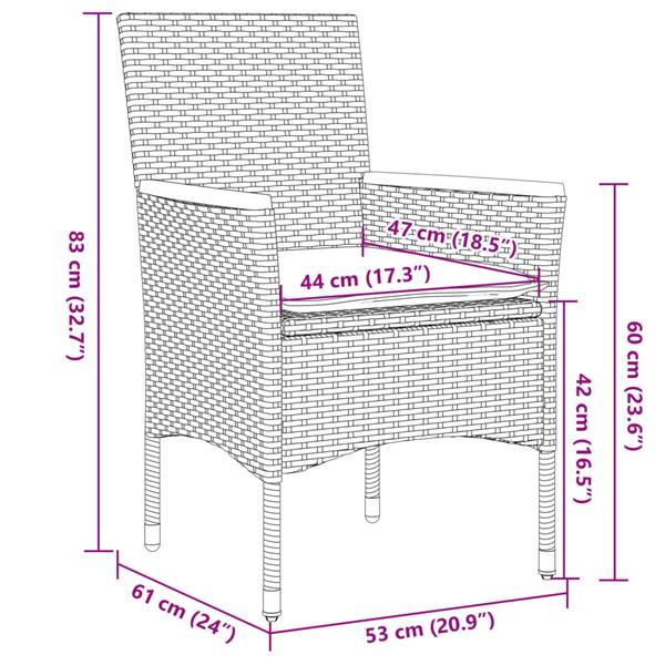 Grote foto vidaxl 3 delige tuinset met kussens poly rattan en glas beige tuin en terras tuinmeubelen