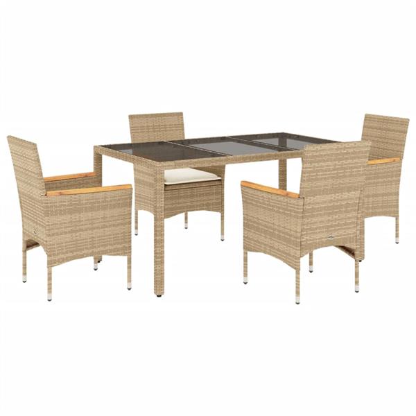 Grote foto vidaxl 5 delige tuinset met kussens poly rattan en glas beige tuin en terras tuinmeubelen