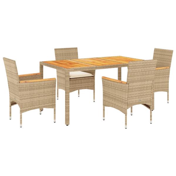 Grote foto vidaxl 5 delige tuinset met kussens poly rattan en acaciahout beige tuin en terras tuinmeubelen