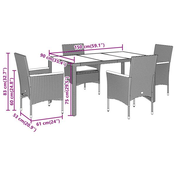 Grote foto vidaxl 5 delige tuinset met kussens poly rattan en acaciahout beige tuin en terras tuinmeubelen