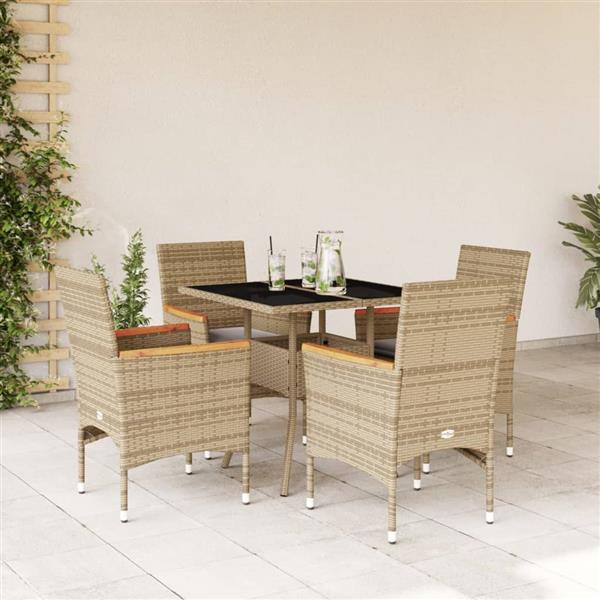Grote foto vidaxl 5 delige tuinset met kussens poly rattan en glas beige tuin en terras tuinmeubelen