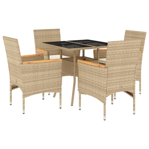 Grote foto vidaxl 5 delige tuinset met kussens poly rattan en glas beige tuin en terras tuinmeubelen