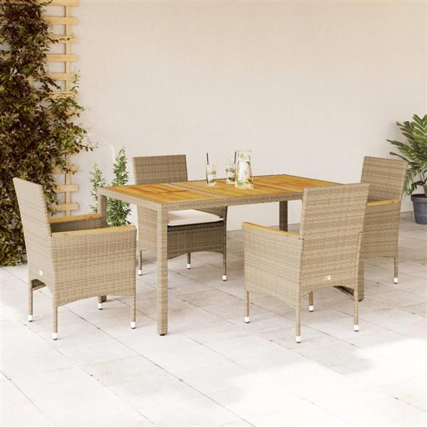 Grote foto vidaxl 5 delige tuinset met kussens poly rattan en acaciahout beige tuin en terras tuinmeubelen