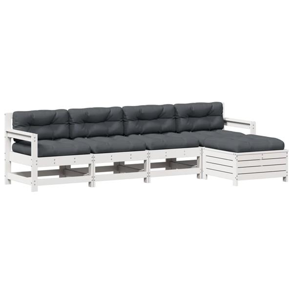 Grote foto vidaxl 5 delige loungeset met kussens massief grenenhout wit tuin en terras tuinmeubelen