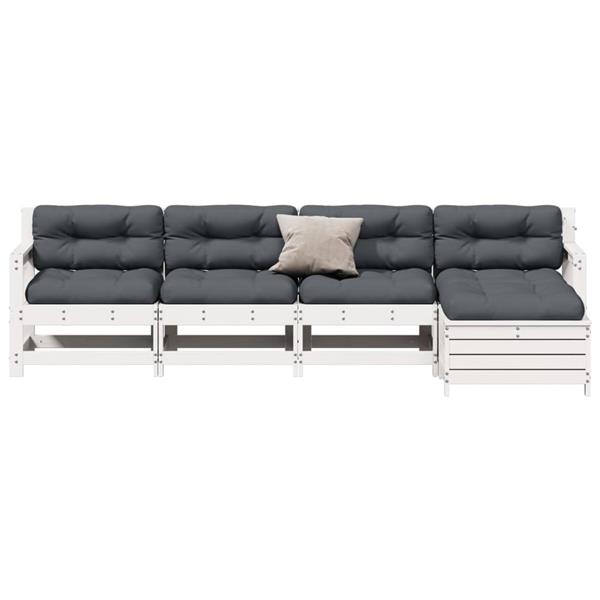 Grote foto vidaxl 5 delige loungeset met kussens massief grenenhout wit tuin en terras tuinmeubelen