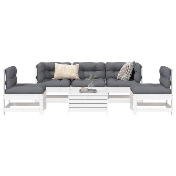 Grote foto vidaxl 6 delige loungeset massief grenenhout wit tuin en terras tuinmeubelen
