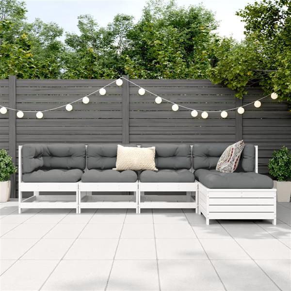 Grote foto vidaxl 5 delige loungeset massief grenenhout wit tuin en terras tuinmeubelen