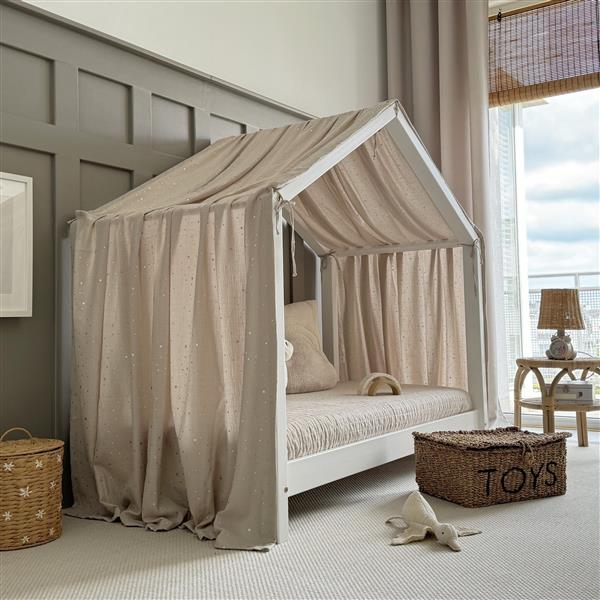 Grote foto mousseline klamboe met details voor bedhuis type b wit met gouden sterren kinderen en baby complete kinderkamers