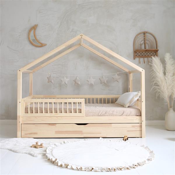 Grote foto houten bedhuis plus met slaaplade configuratie bedhuis plus naturel 160x80cm kinderen en baby complete kinderkamers