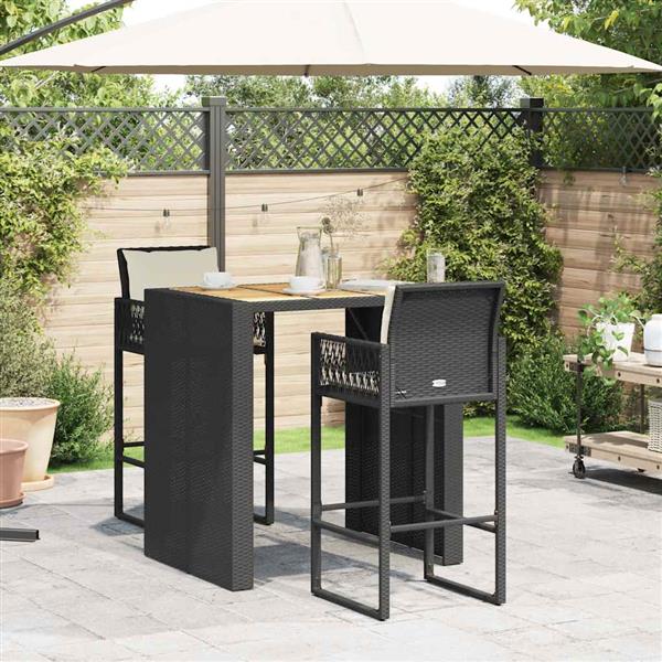 Grote foto vidaxl 3 delige tuinbarset met kussens poly rattan acacia zwart tuin en terras tuinmeubelen