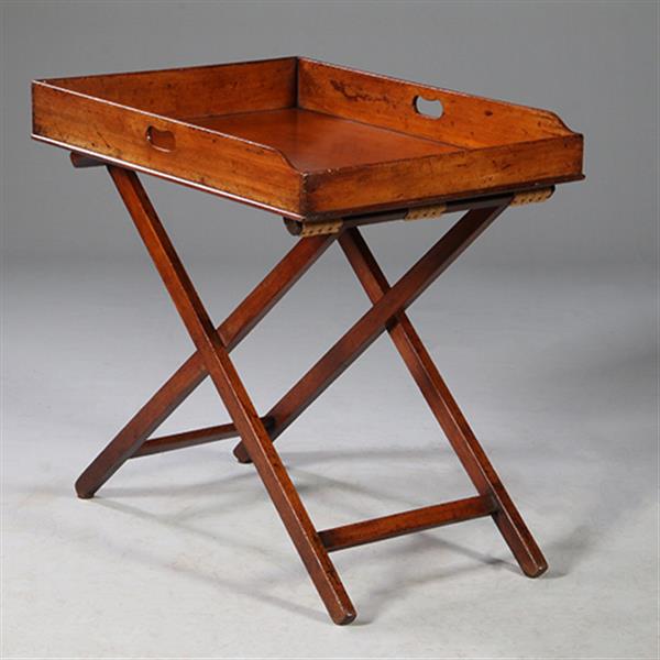 Grote foto mahoniehouten butlertray op inklapbare standaard 1880 no.272105 antiek en kunst stoelen en banken