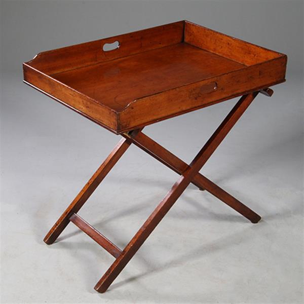 Grote foto mahoniehouten butlertray op inklapbare standaard 1880 no.272105 antiek en kunst stoelen en banken