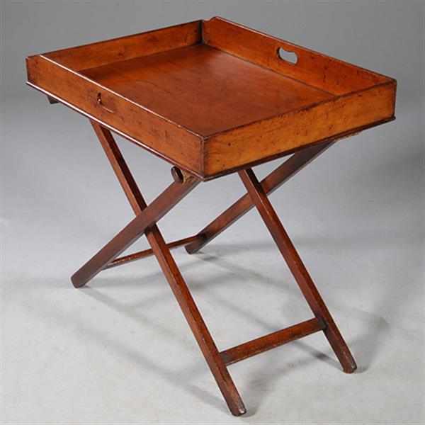 Grote foto mahoniehouten butlertray op inklapbare standaard 1880 no.272105 antiek en kunst stoelen en banken
