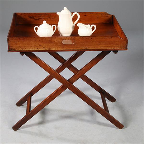 Grote foto mahoniehouten butlertray op inklapbare standaard 1880 no.272105 antiek en kunst stoelen en banken