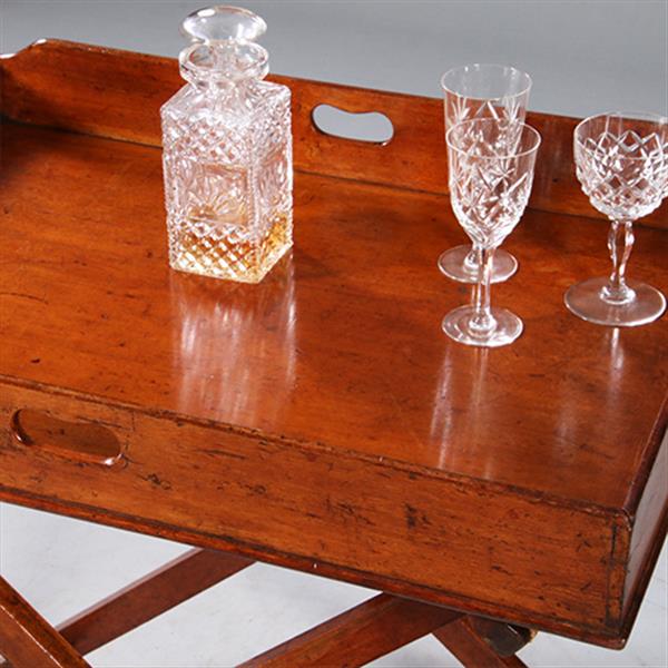 Grote foto mahoniehouten butlertray op inklapbare standaard 1880 no.272105 antiek en kunst stoelen en banken