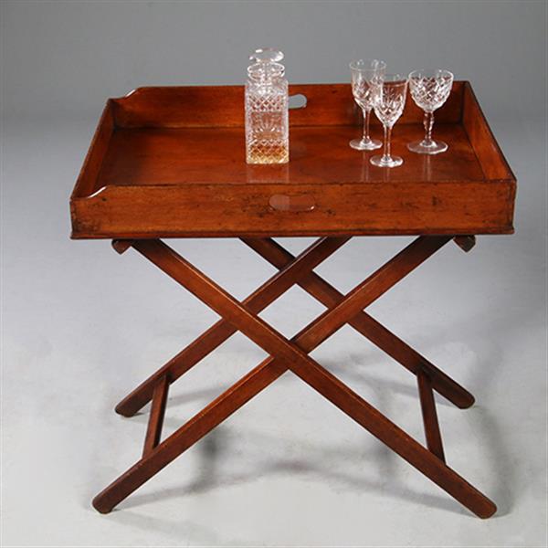 Grote foto mahoniehouten butlertray op inklapbare standaard 1880 no.272105 antiek en kunst stoelen en banken