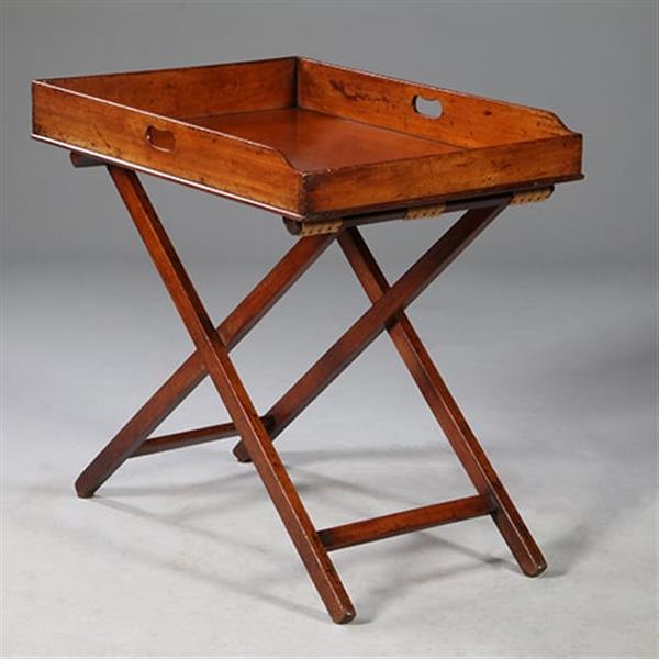Grote foto mahoniehouten butlertray op inklapbare standaard 1880 no.272105 antiek en kunst stoelen en banken