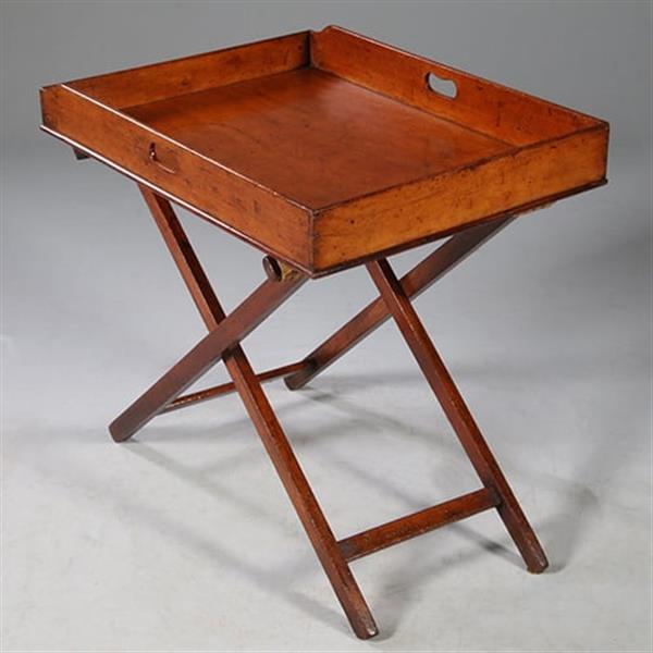 Grote foto mahoniehouten butlertray op inklapbare standaard 1880 no.272105 antiek en kunst stoelen en banken