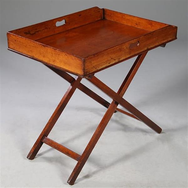 Grote foto mahoniehouten butlertray op inklapbare standaard 1880 no.272105 antiek en kunst stoelen en banken