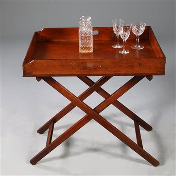 Grote foto mahoniehouten butlertray op inklapbare standaard 1880 no.272105 antiek en kunst stoelen en banken