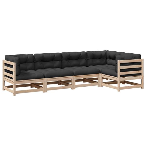 Grote foto vidaxl 5 delige loungeset met kussens massief grenenhout tuin en terras tuinmeubelen