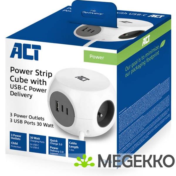 Grote foto act ac2425 power uitbreiding 1 5 m 3 ac uitgang en binnen wit computers en software overige