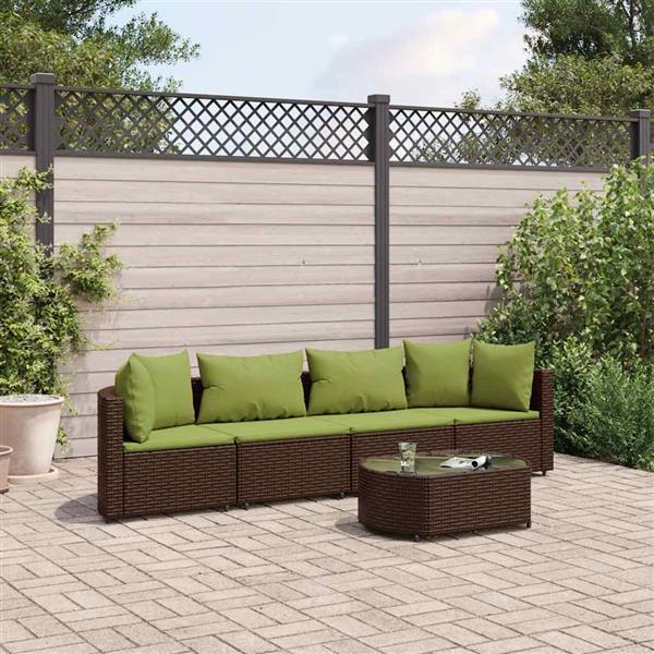 Grote foto vidaxl 5 delige loungeset met kussens poly rattan bruin tuin en terras tuinmeubelen