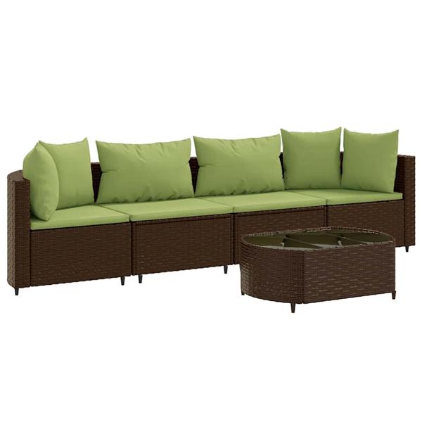 Grote foto vidaxl 5 delige loungeset met kussens poly rattan bruin tuin en terras tuinmeubelen