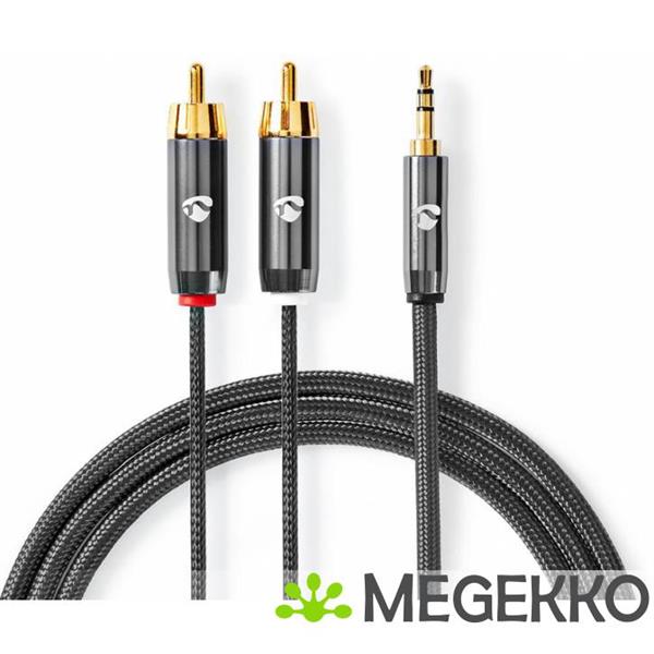 Grote foto stereo audiokabel 3 5 mm male 2x rca male gun metal grey gevlochten kabel computers en software overige computers en software