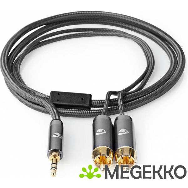 Grote foto stereo audiokabel 3 5 mm male 2x rca male gun metal grey gevlochten kabel computers en software overige computers en software