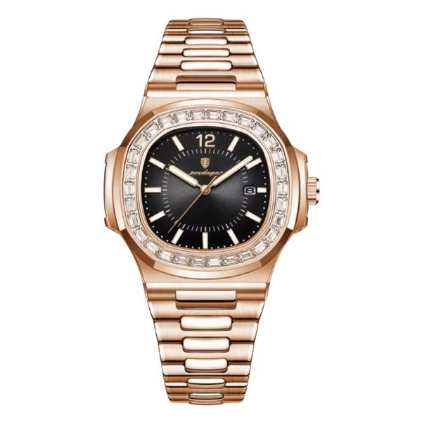 Grote foto luxe vierkant kwarts horloge 3 atm waterdicht lichtgevend herenhorloge roestvrij staal rose gold kleding dames horloges