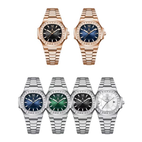 Grote foto luxe vierkant kwarts horloge 3 atm waterdicht lichtgevend herenhorloge roestvrij staal rose gold kleding dames horloges