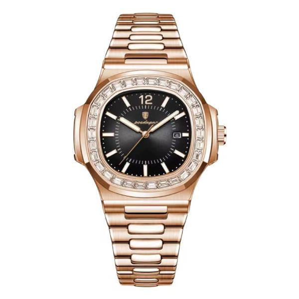 Grote foto luxe vierkant kwarts horloge 3 atm waterdicht lichtgevend herenhorloge roestvrij staal rose gold kleding dames horloges