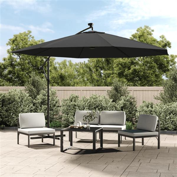 Grote foto vidaxl zweefparasol met led verlichting metalen paal 350 cm antraciet tuin en terras overige tuin en terras