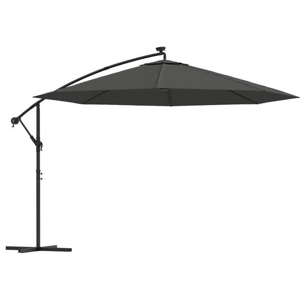 Grote foto vidaxl zweefparasol met led verlichting metalen paal 350 cm antraciet tuin en terras overige tuin en terras