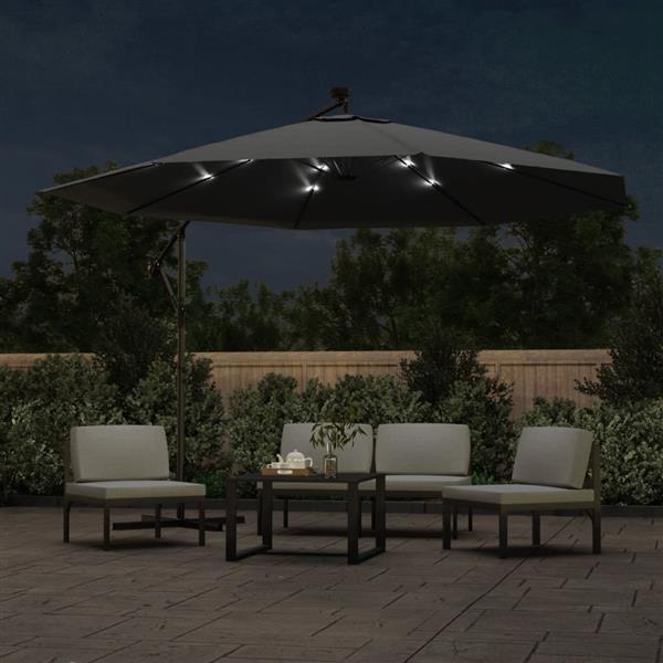 Grote foto vidaxl zweefparasol met led verlichting metalen paal 350 cm antraciet tuin en terras overige tuin en terras