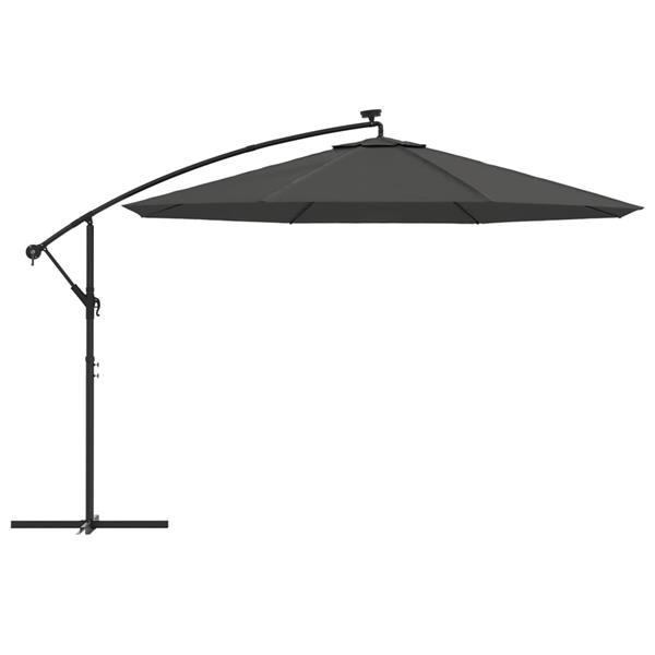 Grote foto vidaxl zweefparasol met led verlichting metalen paal 350 cm antraciet tuin en terras overige tuin en terras