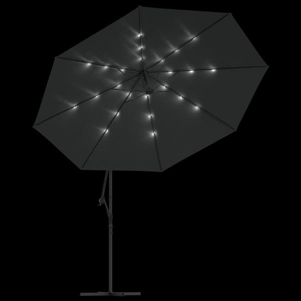 Grote foto vidaxl zweefparasol met led verlichting metalen paal 350 cm antraciet tuin en terras overige tuin en terras