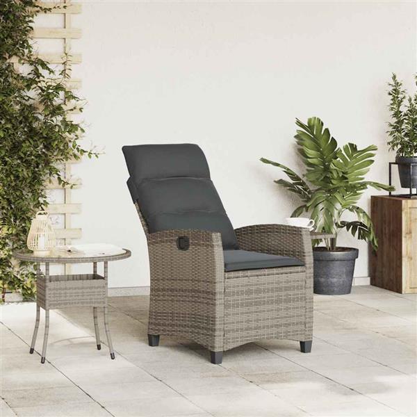 Grote foto vidaxl verstelbare tuinstoel met bijzettafel poly rattan grijs tuin en terras tuinmeubelen