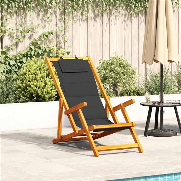 Grote foto vidaxl strandstoel inklapbaar met armleuningen acaciahout en textileen tuin en terras tuinmeubelen