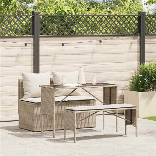 Grote foto vidaxl 3 delige tuinset met kussens poly rattan beige tuin en terras tuinmeubelen