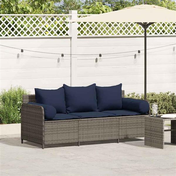 Grote foto vidaxl tuinbank 3 zits met kussens poly rattan grijs tuin en terras tuinmeubelen